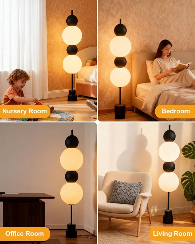 Lightdot Black Globe Floor Lamp with 3 Color Temperatures LED Bulbs,Dimmable Floor Lamps with Touch Switch,Unique Modern Standing Tall Lamp for Bedroom Living Room Home Office