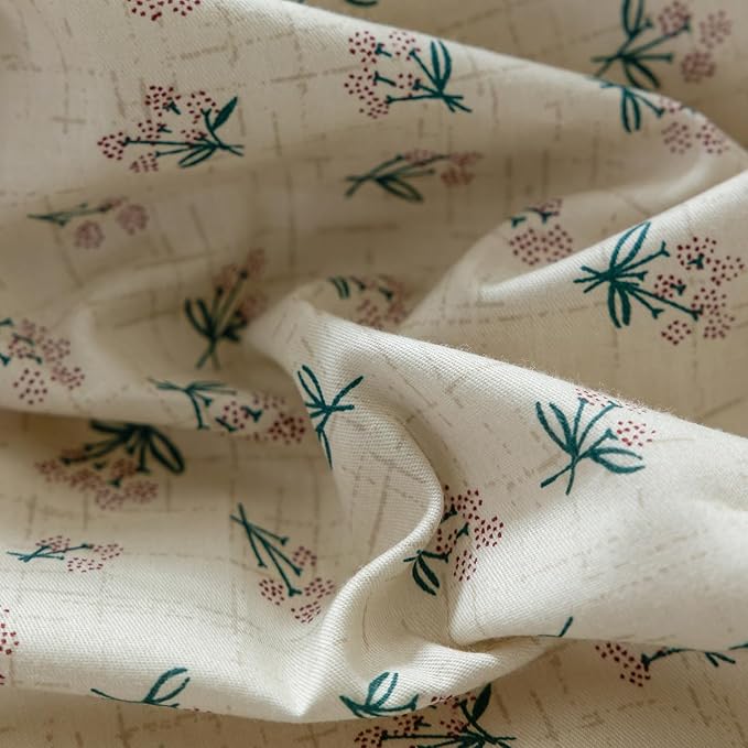 LifeTB Vintage Floral Duvet Cover Full Garden Style Aesthetic Green Flower Comforter Cover with Zipper Closure Boho Cottagecore Duvet Cover Botanical Cotton Comforter Cover with 2 Bowknot Pillowcases