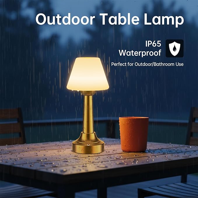 TRRMEZY Cordless Shower Lamp Waterproof, 18-Hour Rechargeable Battery Operated Outdoor Lamp, Dimmable Touch Table Lamp, IP65 Wireless LED Night Light for Bathroom Patio Camping Restaurant Bar Home