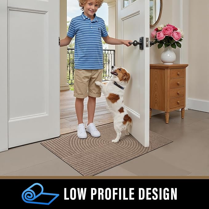 PLEASOR Front Door Mat Outside Entrance, Dirt Resistant and Absorbent Welcome Door Mat Outdoor Indoor,Sturdy Non-Slip Backing Entry Mat, Low Profile Doormat for Entryway, 36x24, Beige