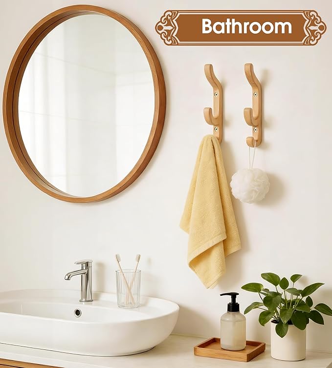 Wooden Wall Hooks for Coat and Towel – 2 Pack Beech Wood Pegs for Heavy Bags, Towels, Hats & Clothes, WCH3B, Wall Mounted Modern Home Decor, Patent Pending, Large