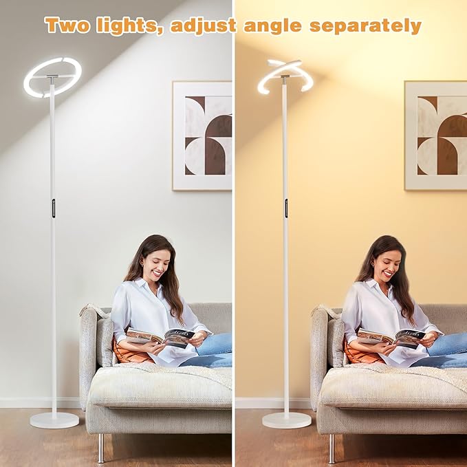 PreeOtti Floor Lamps for Living Room, 40W/2400LM LED Floor Lamp with Touch & Remote Control, 70" Tall Standing Lamp Stepless Dimmable, Modern Torchiere Corner Lamp for Bedroom, Office - White