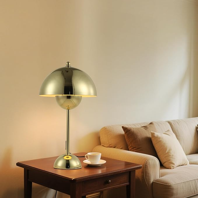 COSYLUX Modern Small Table Lamp for Bedroom, Cute Dome Shade Reflecting Light Reading Lamp for Living Room, Kid's Room, Study, Office, Beside Bedside Nightstand Desk Lamp(Gold)