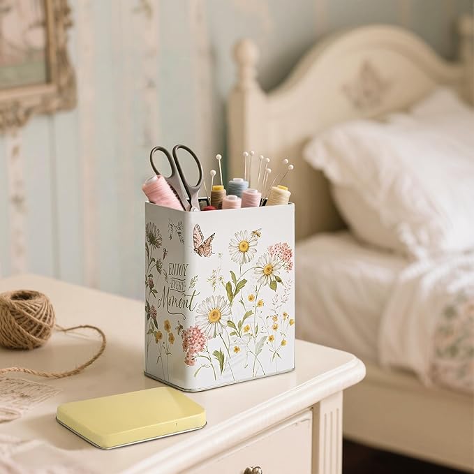Decorative Metal Storage Tin Boxes with Lids for Home Decor Memory Boxes for Keepsakes and Photos,Gift Set for Presents Nesting Floral Photo Storage Containers (Doesn't Seal)