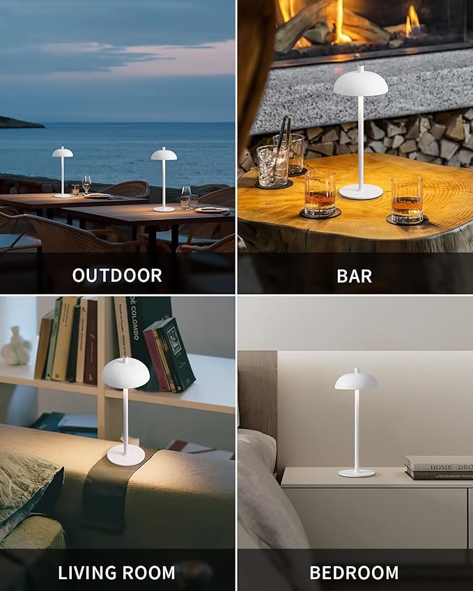 Cordless LED 12" Small Table Lamps Set of 2, Modern Portable Desk Lamp, 3 Color Dimming Rechargeable Battery Lights, for Bedroom, Outdoor, Restaurant, Bedside, Baby Night Light, Gifts (White)
