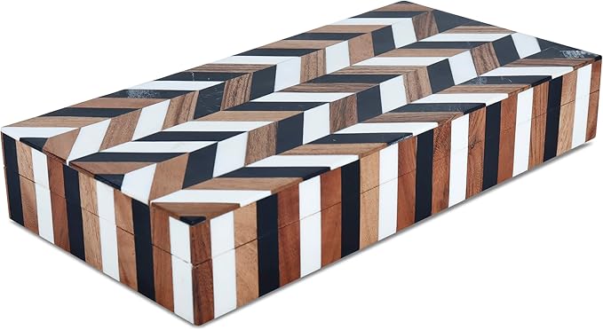Handicrafts Home Large Decorative Storage Box 12x6– Coffee Table Organizer Box, Modern Home Décor Accent, Keepsake Memory Box, Jewelry Storage Box, Boho Decorative Box with Lid for Shelf, Mantle Decor