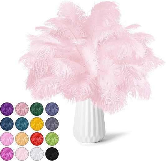 NEWONG 30pcs Light Pink Ostrich Feathers Natural Bulk 8-10inch（20-25cm) Vase Craft Wedding Home Party Centerpieces Christmas Day coquettish Valentine's Day Decoration