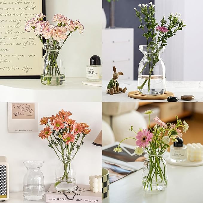 Gute Glass Vases for Decor, Modern Decorative Flower Vase Centerpieces Table Home Indoor Desk Decor Living Room, Kitchen, Office Wedding or Housewarming Gifts (Clear)