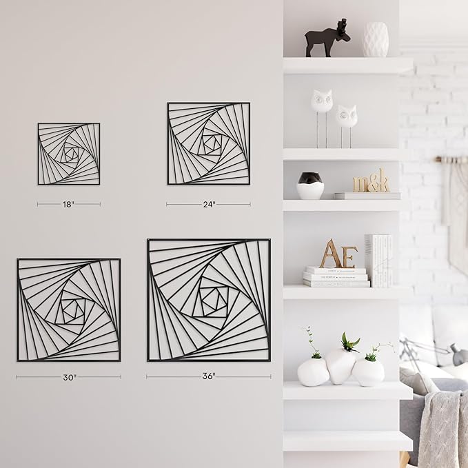 SIGNLEADER Metal Wall Decor Spiral Lines Minimalist Modern Luxury Wall Sculpture Hangings 3D Statue Home Decoration for Living Room, Bedroom, Bathroom, Kitchen, Fireplace, Office - 18" Black