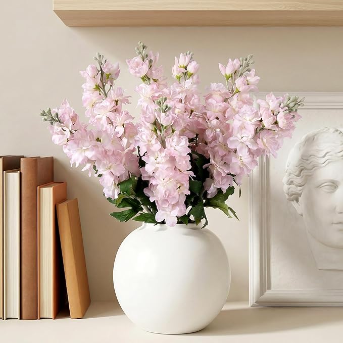 Fake Flowers Delphinium Artificial Flowers Silk Flowers with Stems Long Stem Artificial Flowers for Tall Vase Faux Flowers for Indoor Home Decoration Wedding Decoration Centerpiece (23.6”,8Pcs,Pink)