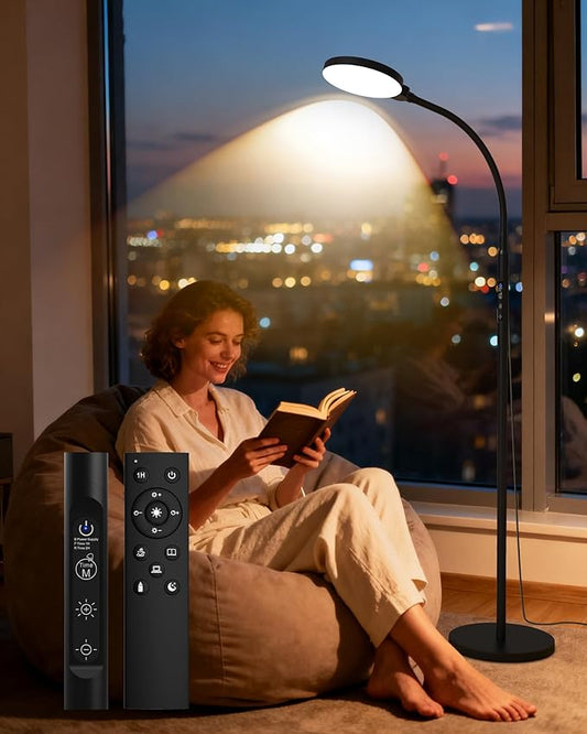 MirthSip Sun Lamp, 11000 Lux Full Spectum UV-Free LED Daylight lamp Floor Lamp with 5 Modes, 3 in 1 Mount, CRI97 Adjustable 10 Brightness/Timer/Memory, Black