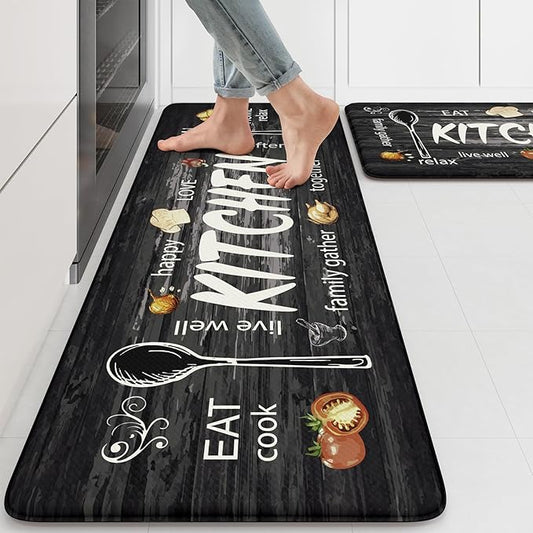 KIMODE Kitchen Mats,Grey Anti Fatigue Kitchen Rugs Sets of 2,Non Slip Waterproof Farmhouse Kitchen Floor Mats,Cushioned Comfort Standing Mat for Home,Laundry, Sink,Desk