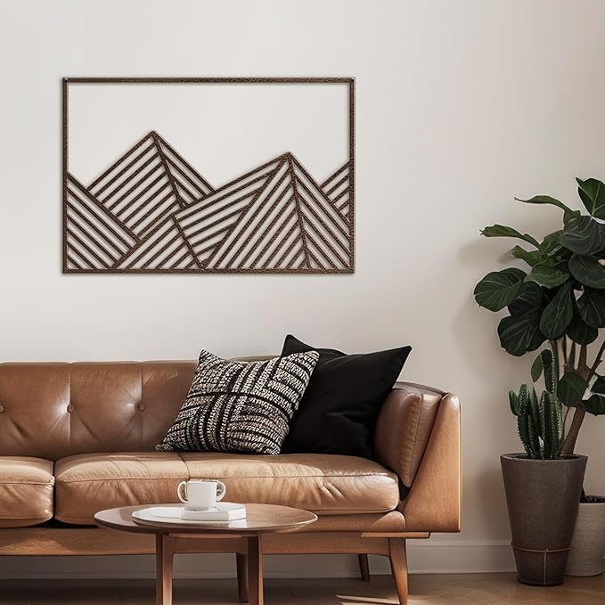 SIGNLEADER Metal Wall Decor Mountains Triangle Line Minimalist Modern Luxury Wall Sculpture Hangings 3D Statue Home Decoration for Living Room, Bedroom, Bathroom, Kitchen, Fireplace, Office - 18" Bronze