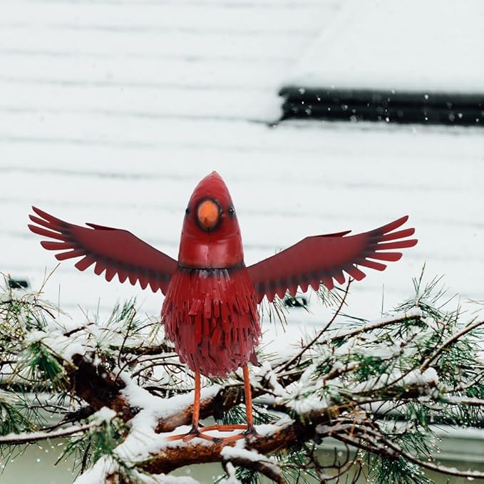 hogardeck Cardinal Garden Decor Outdoor Statues, Large Metal Red Bird Standing Yard Art, Lawn Sculptures Ornaments for Outside Patio Backyard, Holiday Sympathy Gifts for Grandma Mom