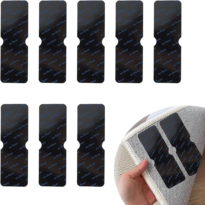 EBQOSK Rug Gripper for Carpet, 8 Pack 5.91 x 1.96 Reusable Adhesive Double Sided Rug Tape for Area Rugs, Rug Tape Pads for Hardwood & Tile Floors, Washable & Residue, No Damaging for Floor Removable