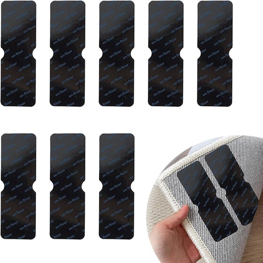 EBQOSK Rug Gripper for Carpet, 8 Pack 5.91 x 1.96 Reusable Adhesive Double Sided Rug Tape for Area Rugs, Rug Tape Pads for Hardwood & Tile Floors, Washable & Residue, No Damaging for Floor Removable