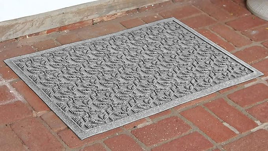 WaterHog Water Trapping Door Mat - Slip-Resistant Indoor/Outdoor Entrance Rug for Front Door, Entryways, Patios, Porch, Mudrooms, Hallway, Made in USA, Dogwood Leaf Collection, Medium Grey, 2' x 3'
