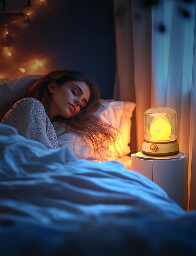 Cute Chibi Flame Lamp, Anime Cozy Lights, Retro Rechargeable Night Light, Decor, Cute Desk Accessories, Gifts 2 Pack (Yellow and Green)
