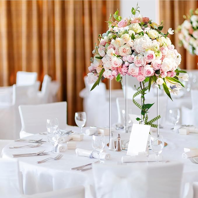 Geetery 4 Pieces Tall Acrylic Vase Wedding Centerpieces Clear Flower Stand Column Geometric Floral Vase Elegant Display Holder for Birthday Party Wedding Table Decorations (16 Inch)