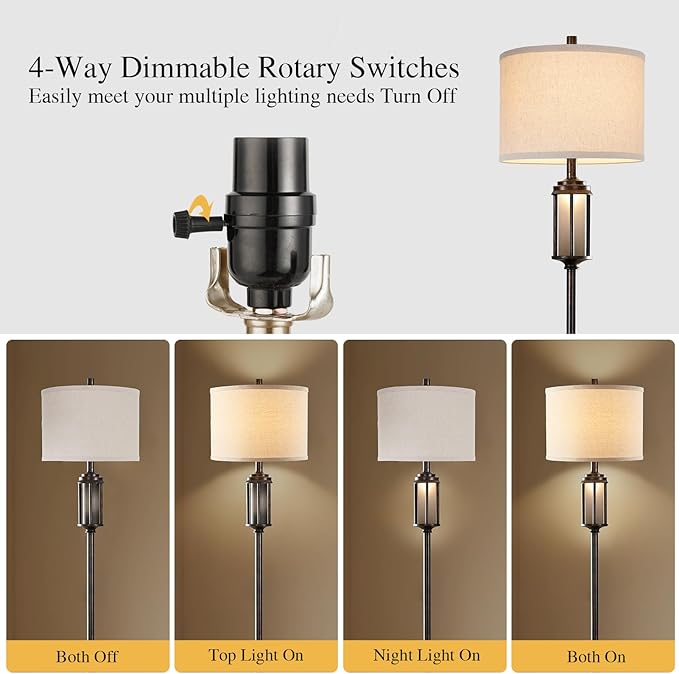 AIEAMPDO 65'' Farmhouse Floor Lamp for Living Room with 2 Light Sources, Vintage Tall Standing Lamp with Frosted Acrylic Nightlight, Rustic Floor Light for Bedroom Office Corner, Bulbs Included