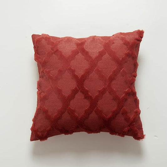 EMMTEEY Boho Fluffy Pillow Covers 18X18 - Single-Sided Striped Embroidery Design, Neutral Nordic Style Pillow Case Bed Sofa Decor for Cozy Home Styling, Burgundy