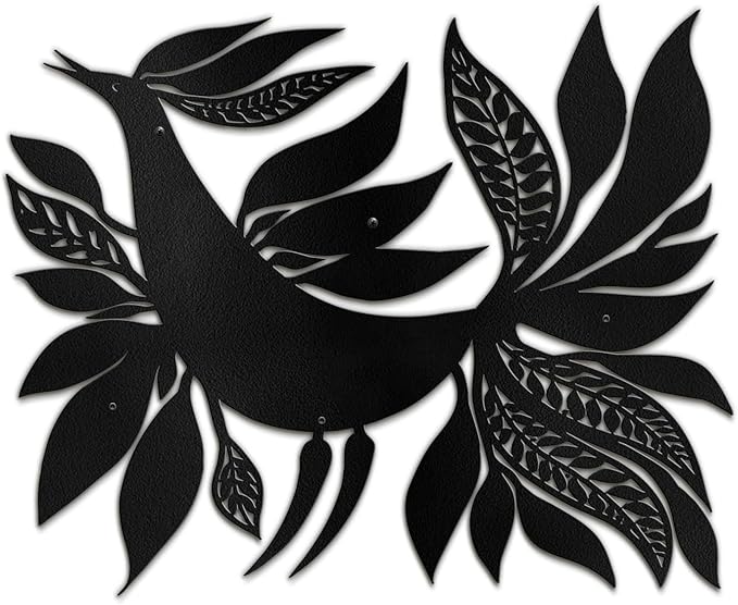 SIGNLEADER Metal Wall Art Decor Bird with Leaves Minimalist Modern Abstract Wall Sculpture Hangings Home Decoration for Living Room, Bedroom, Bathroom, Kitchen, Outdoor - 18" Black