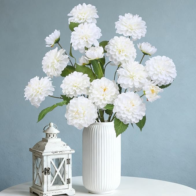 6Pcs Fake Artificial Pompon Mums Flowers Indoor with Long Stems Ball Chrysanthemum Faux Silk Flowers for Vase Floral Arrangement for Spring Home Decor Centerpieces for Table Kitchen Decoration
