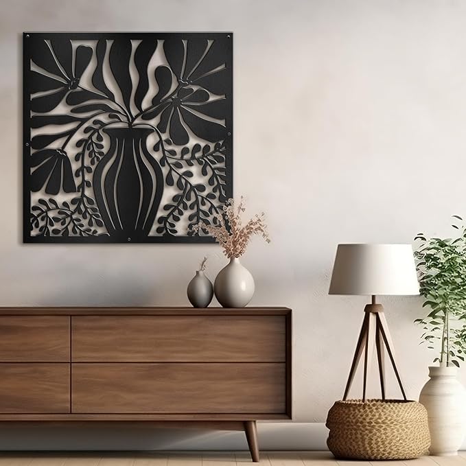 SIGNLEADER Metal Wall Art Decor Leaves in Black Bottle Minimalist Modern Abstract Wall Sculpture Hangings Home Decoration for Living Room, Bedroom, Bathroom, Kitchen, Outdoor - 18" Black