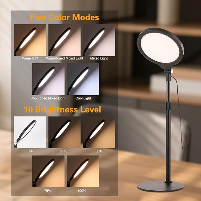 Desk Lamp for Home Office, Height-Adjustable Video Conferencing Light, Eye-Care LED Desk Light for Video Calls, Zoom Lighting for Computer, USB Charging, Ideal for Study, Work, Reading