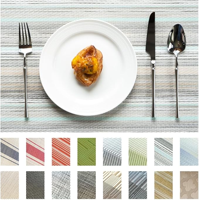 Placemats Set of 12 Vinyl/Plastic Woven Place Mats for Kitchen Table Indoor/Outdoor Washable Placemat Wipeable Dining Table Mats (Turquoise,12)
