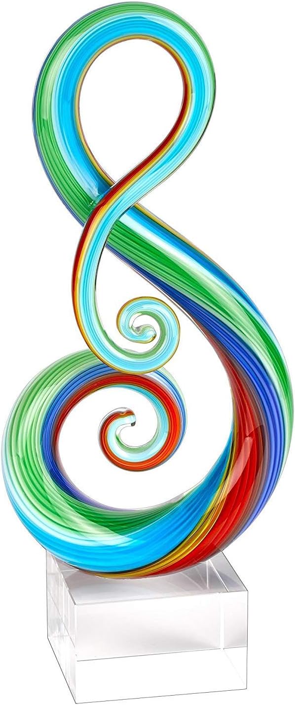 Badash Rainbow Note Murano-Style Art Glass Centerpiece - 11" Tall Mouth-Blown Glass Sculpture on Crystal Base - Contemporary Home Decor Accent Piece