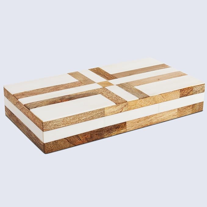Handicrafts Home Large Decorative Storage Box 12x6– Coffee Table Organizer Box, Modern Home Décor Accent, Keepsake Memory Box, Jewelry Storage Box, Boho Decorative Box with Lid for Shelf, Mantle Decor
