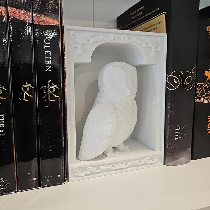 Dragons Awakening Book End – Fantasy Book Nook Insert for Dragon Readers – Unique Home Decor for Bookshelves & Libraries (White - Owl)
