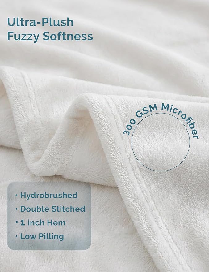 Casa Platino Fleece Blanket King Size – 300 GSM White Fleece Throw for Bed or Couch – Soft Cozy Warm Holiday Bed Blanket for Winter, Fuzzy Plush Elegant Gifts for Men & Women - 108x90 Inch