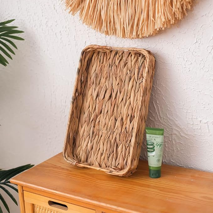 HODAKJUE Grass Weaving Tray, Grass Storage Bins for Fruit or Tea,Arts and Crafts. (Tray-A-M)