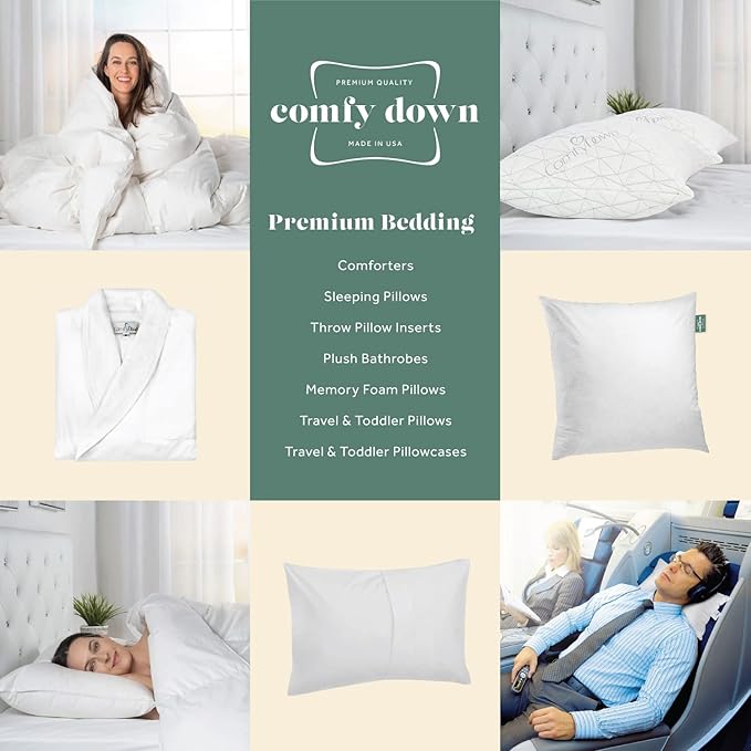 ComfyDown 28x28 Decorative Throw Pillow Insert, Down and Feathers Fill, 100% Cotton Cover 233 Thread Count, Square Pillow Insert - Made in USA (Set of 2)