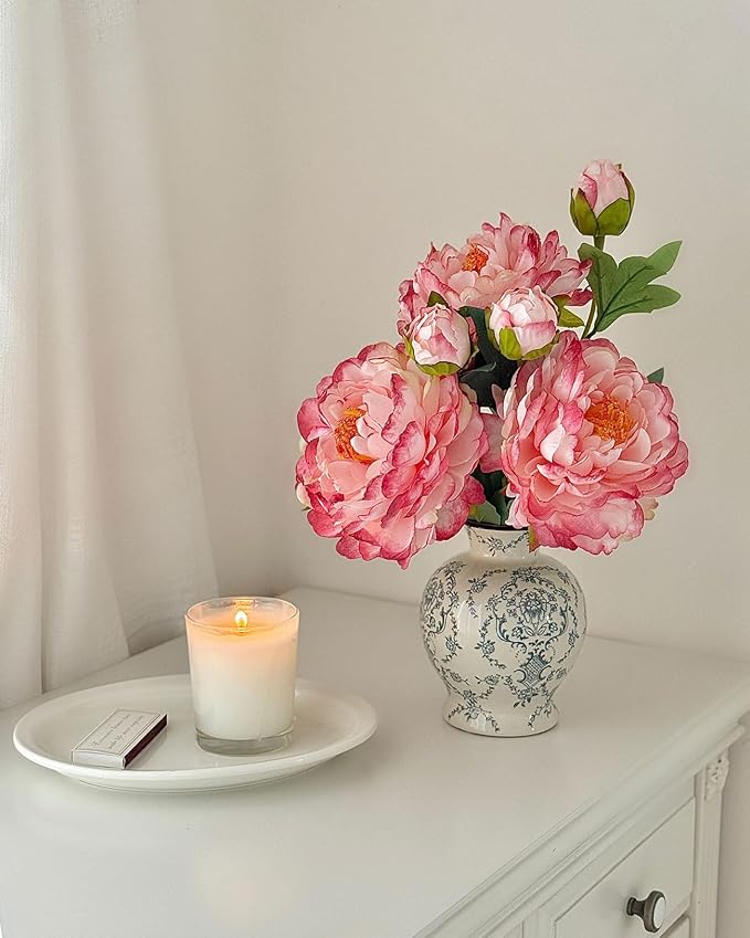 Vintage Chinoiserie Ceramic Vase, Classic Decorative Porcelain Flower Vase for Centerpiece Living Room Table Shelf, Retro Country Decor