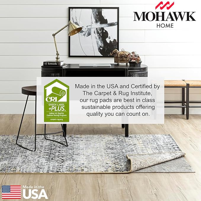 Mohawk Home 3' x 12' Non Slip Grip Rug Pad 3/8" Thick Dual Surface Felt Cushion + Rubber Gripper - Safe for All Floors