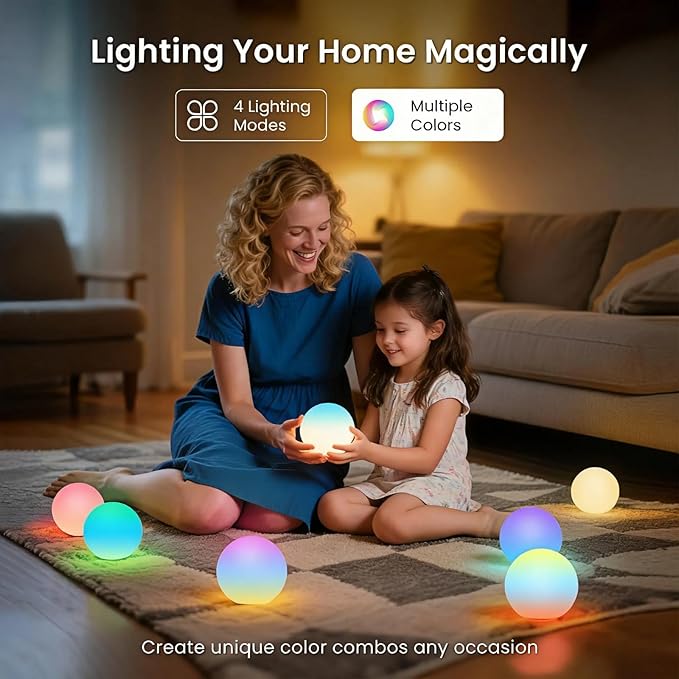 LOFTEK LED Ball Light, 3-inch Rechargeable Globe Lights, Color-Changing Ball Lamp with Remote, Waterproof Orb Light, Smart Sphere Night Light for Home Bedroom Pool Decor, Xmas Gift, 2 Pack