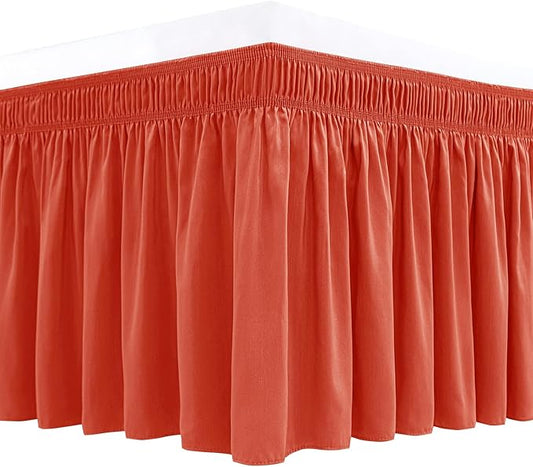 Biscaynebay Wrap Around Bed Skirts for Full & Full XL Beds 15" Drop, Coral Adjustable Elastic Dust Ruffles with Adjustable Belts Silky Luxrious Fabric Machine Washable