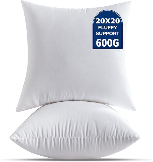 QSWRD 20 x 20 Throw Pillow Inserts Pack of 2 Large White Decorative Square Pillows for Couch Bed Sofa Cushion Sham Stuffer Indoor