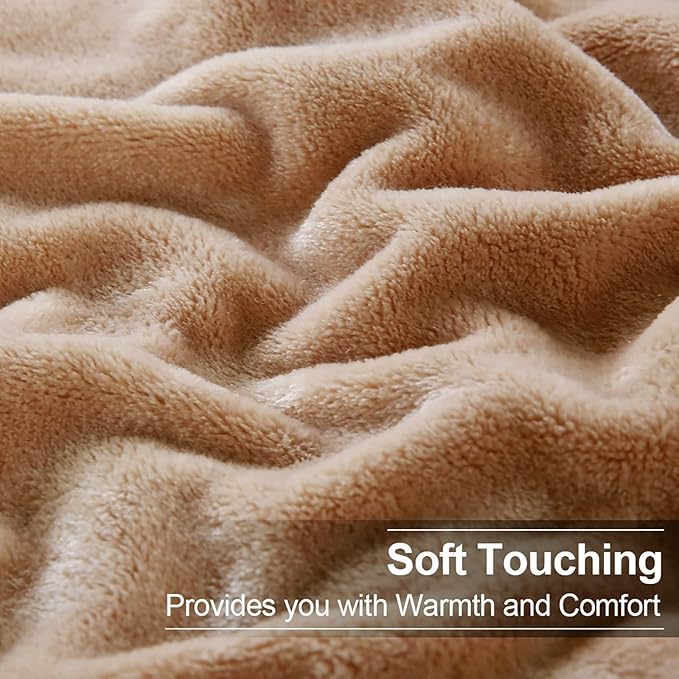 Soft Twin Size Blanket All Season Warm Fuzzy Microplush Lightweight Thermal Fleece Blankets for Couch Bed Sofa,66x90 Inches,Camel