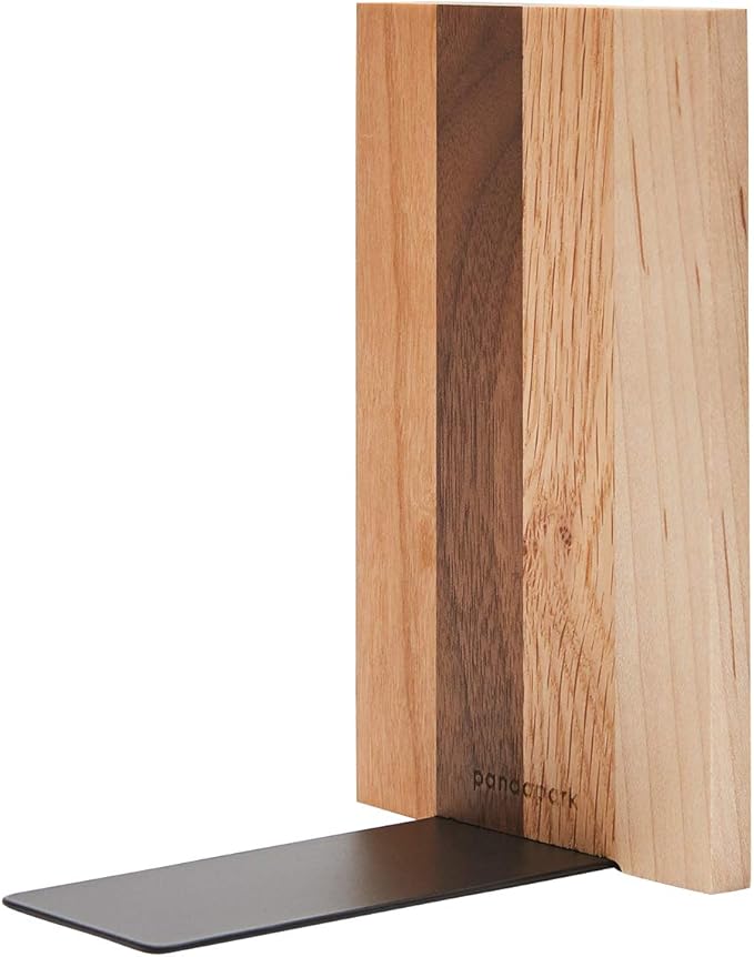 Pandapark Wood Decorative Bookends,Non-Skid Bookend for Shelves,Heavy Duty Bookends,Book Stand for Books/CDs,1 Pair