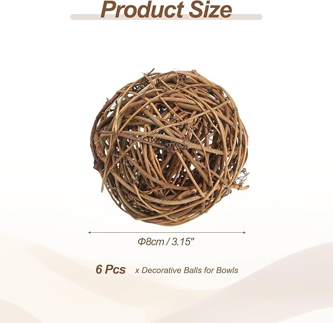 PATIKIL 3 Inch Wicker Rattan Balls, 6 Pcs Decorative Balls for Centerpiece Bowls Wedding Party Home Decor DIY Craft, Withered Tree
