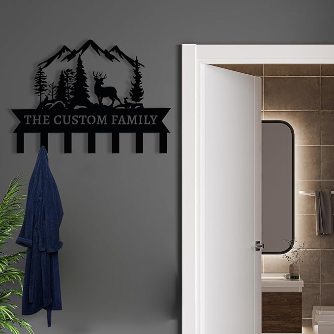 Personalized Metal Key Holder for Wall, Custom Deer Name Hooks, Name Letter Wall Decoration Key Hook, Lodge Decor, Key Rack for Entryway, Key Organizer for Living Room, Hunter Gift, Deer Cabin Sign