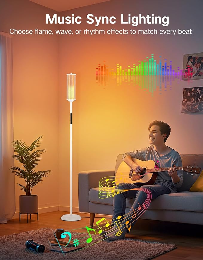 OUTON LED Floor Lamp with Remote & APP Control, Tall Standing Lamp, 16 Million Colors, 32 Scene Modes & Music Sync, Modern Corner Lamps for Living Room, Bedroom, Gaming, White & Glass Lampshade