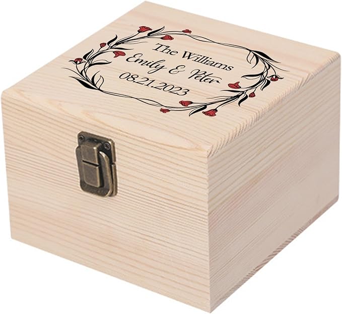 Personalized Wedding Keepsake Box Custom Name Date, Wooden Memory Box Wedding Gift Box for Couples Newlyweds - Customized Gifts for Bridal Shower Anniversary Engagement Christmas
