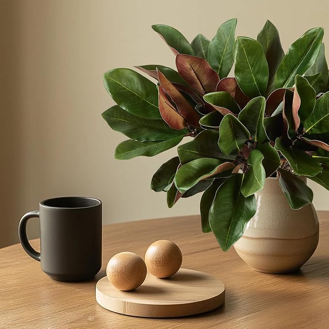 6 Pcs Magnolia Artificial Leaves Branches 22 Inch 3D Real Touch Faux Magnolia Stems Fake Magnolia Twigs for Indoor Outdoor Vase Filling Home Wedding Floral Arrangement Decoration