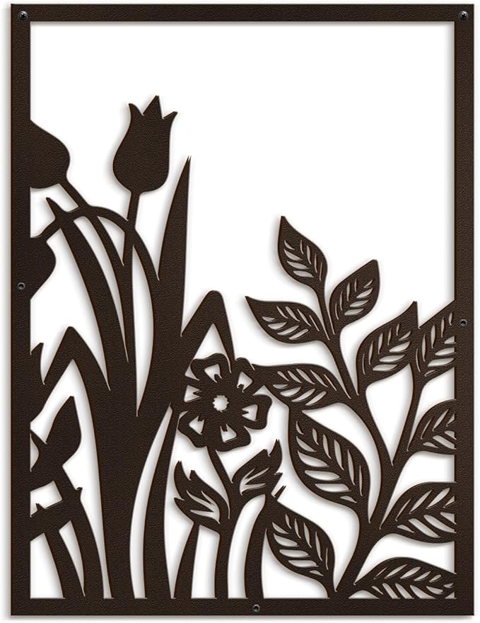 SIGNLEADER Metal Wall Art Decor Botanical Flower Plant Leaves Modern Abstract Wall Sculpture Hangings Home Decoration for Living Room, Bedroom, Bathroom, Kitchen, Outdoor - 18" Bronze