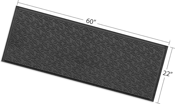 WaterHog Water Trapping Door Mat - Slip-Resistant Indoor/Outdoor Entrance Rug for Front Door, Entryways, Patios, Porch, Mudrooms, Hallway, Made in USA, Dogwood Leaf Collection, Charcoal, 2' x 5'